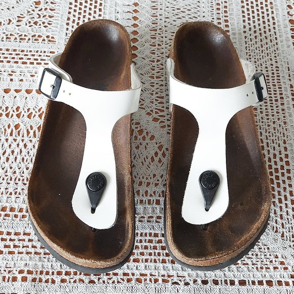 Birkenstock Sandals White Gizeh Thong Eva Slippers Slip-on Adjustable Buckle 34 - Picture 1 of 14